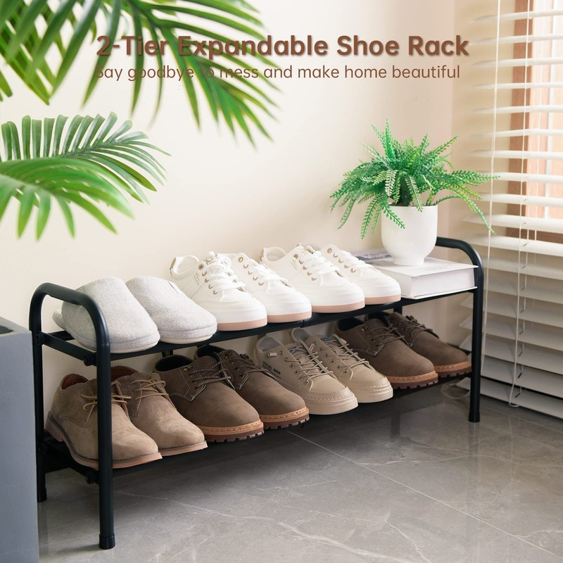 Gonfoam 2-Tier Expandable Shoe Rack,Adjustable Shoe Shelf Storage Organizer Heavy