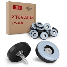 LouMaxx Teflon Gliders for Screwing - PTFE Chair Glides Diameter 22 mm - Effective Protection for Furniture and Floors - Set of 20 Teflon Furniture Glides for Effortless Gliding on Carpets and Floors