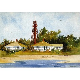 Bella Terra Sanibel Island Lighthouse Landscape, Florida. Jean Andrew Watercolor Notecards - Set of 12