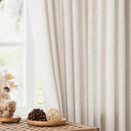 Vision Home Natural Pinch Pleated Semi Sheer Curtains Textured Linen Blended Light Filtering Window Curtains 95 inch for Living Room Bedroom Pinch Pleat Drapes with Hooks 2 Panels 42" Wx95 L