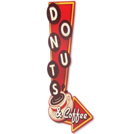 Donuts and Coffee Arrow Metal Sign - Retro Diner Sign for Kitchen or Dining Room