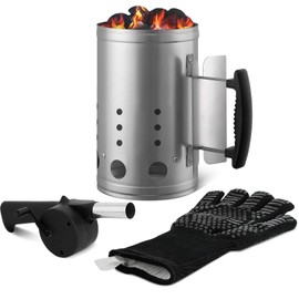 Charcoal Chimney Starter Set Charcoal Chimney Lighter Can A 1472℉ Heat Resistant Grill Glove Portable BBQ Fan Air Blower Outdoor Cooking Charcoal Barbecue Holder Accessories