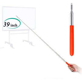 DAITET Telescopic Teachers Pointer,Teaching Pointer Stick for Classroom,Metal Hand Retractable Pointer Extended Length 39Inch, Handheld Presenter Whiteboard Pointer (Flet Red)