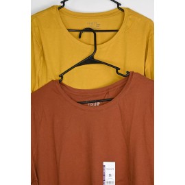 Time & Tru Women's Time & Tru Relaxed Fit Long Sleeve Tee 2-Pk Yellow/Brown XXL(20)
