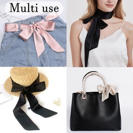 AWOCAN Women Wedding Bridesmaid Satin Sash Wedding Party Long Sash Bridal Waist Belt Double Sided, black