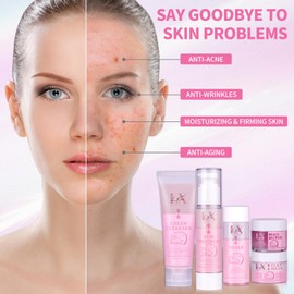 LXSKN 5 Step Acne Treatment - Skin Care Set with Cleanser, Face Scrub, Clay Mask,Toner & Acne Treatment for Teens and Adults