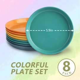CalmBloom 8Pcs Wheat Straw Dessert Plates, Plastic Plates Reusable, Small Unbreakable Plate, Lightweight Kids Plates, Microwave Safe Plate for Daily Use, Camping, Picnics, Parties-5.9 Inch