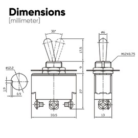 3PCS Toggle Switch with Waterproof Cap KN3B-103, ON/Off/ON SPDT 3Pin 20A 12mm/0.47" Heavy Duty Bakelite Rocker Switches Silver-Plated Copper Terminal for Auto Car Marine Boat