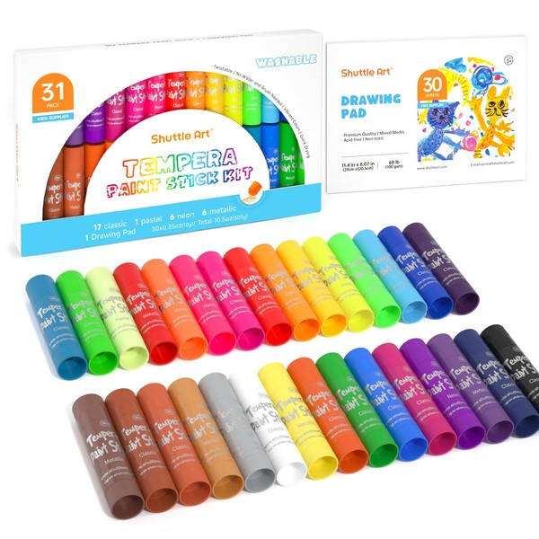 Shuttle Art Shuttle Art Tempera Paint Sticks for Children, 30
