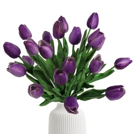 IPOPU Purple Faux Tulips - 20PCS Fake Tulips Artificial Flowers for Decorations - Purple Artificial Flower Arrangements for Table Centerpiece & Baby Shower Decor