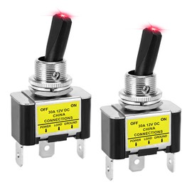 JUSTTOP 2PCS Heavy Duty Rocker Toggle Switch, 12V 30A DC Waterproof Lighted Toggle Switch, SPST 2 Position 3 Pin Auto Metal Rocker Toggle Switch for Car Truck Marine Boat (Red)