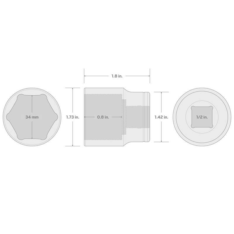 TEKTON 1/2 Inch Drive x 34 mm 6-Point Socket |
