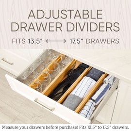 Night Tree Expandable Bamboo Drawer Dividers – Spring-Loaded Wooden Organizers for Clothes, Kitchen Utensils, Bathroom, and Dresser Drawers (13.5" to 17.5")