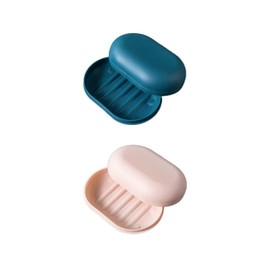 Lansonee 2 Pcs Covered Soap Trays,Travel Soap Box,Leak Proof Soap Box,Sealable Soap Tray,Suitable For Travel,Hiking,Bathroom,School,Gym-Dark Blue+Pink