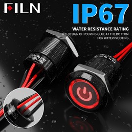 FILN - 2Pcs Black Plated Momentary Pushbutton Switch Power Button Includes 180 Replacement Symbols 12V Switch 19mm Mounting Hole 20A IP67 Waterproof Switch for Cars, Boat, Easy Installation (Green)