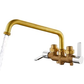 Aolemi Laundry Utility Sink Faucet Wall Mounted Laundry Tub Faucet 3 Inch Center with 2-Handle,NPT3/4 Threaded End,9 Inch Spout Chrome and Brass