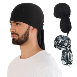 MELASA Cycling Bandana Skull Cap, Cooling Durag Helmet Liner, Sweat Head Scarf Running Hat Beanie for Men Cycling Motorcycle Running(Black&DigitalCamoGray)