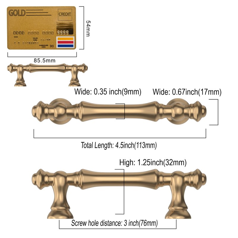 Amerdeco 10 Pack Champagne Bronze Cabinet Pulls 3 Inch(76mm) Hole
