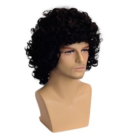 TANTAKO Mens Black Curl Cosplay Wig for 80s Rock Popstar Halloween Costume Outfit Dress Up