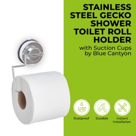 Blue Canyon Gecko Toilet Roll Holder, Shower Caddy with Quick Lock vacuum Suction Cup, No Drill and No Screws Required, Removable, Reusable and Repositionable, Holds Upto 5kg, Stainless Steel