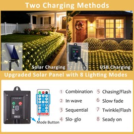 10ft x 10ft Solar Net Lights, 280LED Gazebo Mesh Lights Solar & USB Powered, Waterproof Netting Lights 8 Modes Clear Wire for Bushes Patio Garden Christmas Holiday Party Outdoor Decor (Warm White)