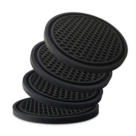 KULOLO Car Cup Holder Coaster 4 Pack - Non Slip & Shockproof,Flexible PVC Rubber Insert for Car/Truck/SUV/Van (2.75"x0.2") Universal Fit Auto Cup Holders Accessories for Women and Man (Black)