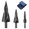 Spiral Step Drill Bit, Titanium Nitride Coating High-Speed Steel, 3pcs Black 4-12mm/4-20mm/4-32mm Triangle Round Shank Groove Cone, Drilling Tools