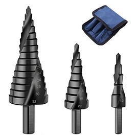 Spiral Step Drill Bit, Titanium Nitride Coating High-Speed Steel, 3pcs Black 4-12mm/4-20mm/4-32mm Triangle Round Shank Groove Cone, Drilling Tools