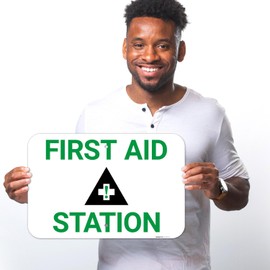 First Aid Station Sign, 12x18 Inches, 55 mil Thick HDPS (high Density polystyrene), Made in USA