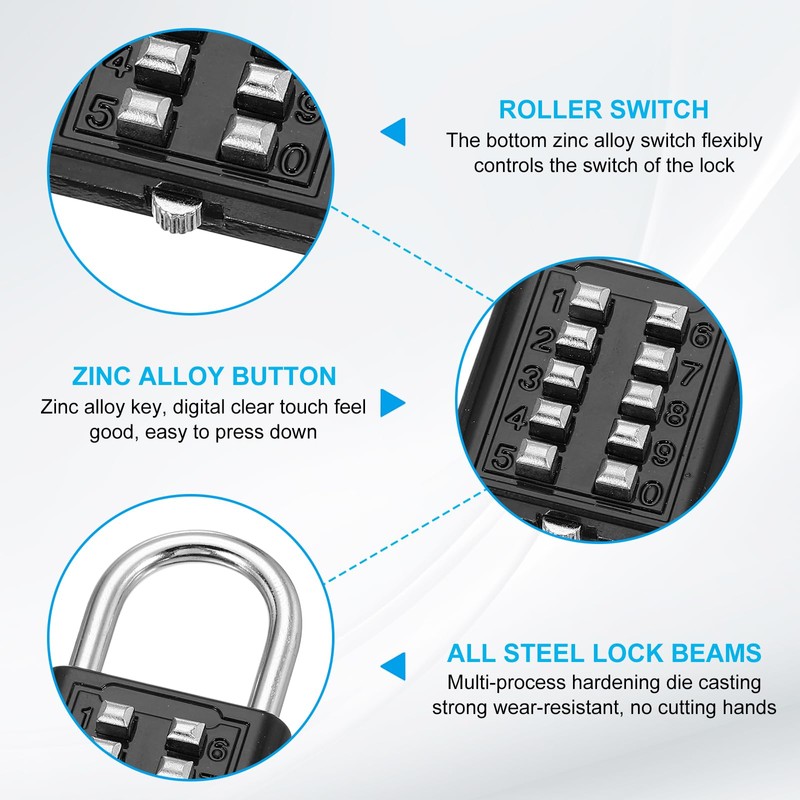 MECCANIXITY Combination Padlock, 10-Digit Push Button Padlock 5-Position Locking Mechanism