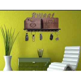 My Dream Carts Sweet Heart Beat Key Holder Wooden Side Shelf Key Holder For Home And Kitchen Matte Finish Mobile Charger Stand Key Organizer For Decor Office, Living Room, Hall Wall Great Gift Item