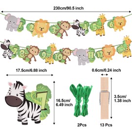 Photo Garland 1 Birthday First Birthday Garland Photo Banner, Jungle Safari Photo Banner 1st Birthday Garland 12 Months Set for Boys Girls Party Christening Birthday Decoration
