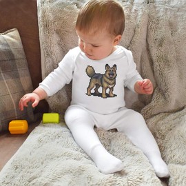 3-6 Month 'Pixel Art German Shepherd Dog' Baby Romper Jumpsuit/Sleep Suit (SS00077683) White