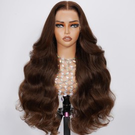 DOLLY PRETTY Chocolate Brown Lace Front Wig 13x6 Body Wave Lace Front Wigs Human Hair 200 Density Pre Plucked 4# Colored Wigs 26 Inch