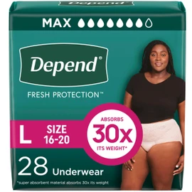 Depend Fresh Protection Adult Diapers, Incontinence & Postpartum Bladder Leak Underwear for Women, Disposable, Maximum, Large, Blush, 28 Count, Packaging May Vary