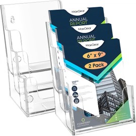 MaxGear Brochure Holder 3 Tier 6 x 9 inch Brochure Display Stand Flyer Holder Acrylic Brochure Holders Clear Pamphlet Holder Display Stand Literature Holder, 2 Pack
