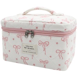 Large Makeup Bag, Cute Cosmetic Bag for Women Girls, Floral Coquette Aesthetic Toiletry Bag, Travel Make Up Organizer Bag (Pink Small Butterfly)