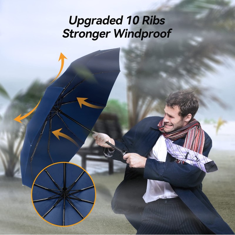 TechRise Umbrella Pocket Umbrella Storm Resistant Large -10 Ribs Windproof