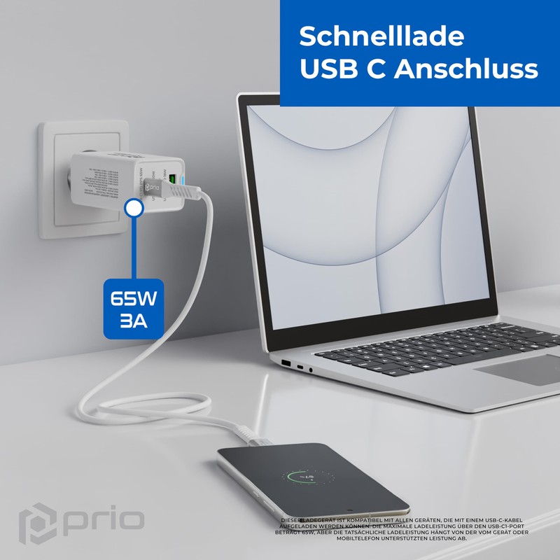 prio GaN Power Wall Charger 65 W PD PPS (USB