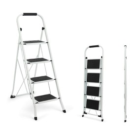 Simpli-Magic Step Ladder, 4 Step Stool Ergonomic Folding Step Stool with Wide Anti-Slip Pedal Sturdy Step Stool for Adults Multi-Use for Household, Kitchen，Office Step Ladder Stool (4 Step - White)