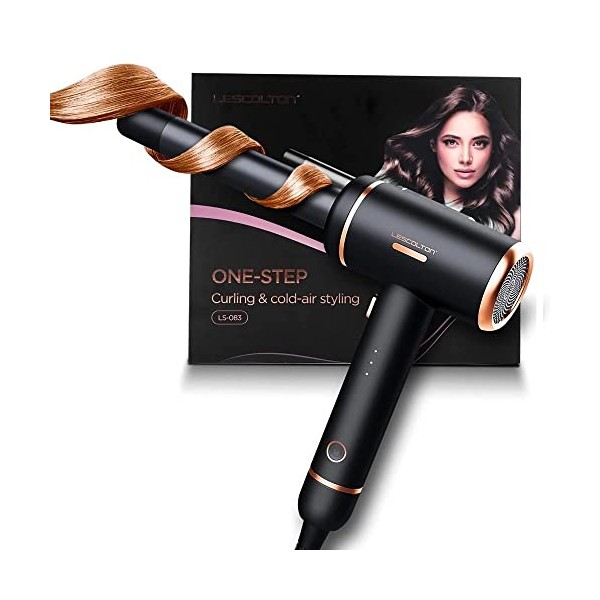 LESCOLTON Ceramic Curling Iron with Cooling Air Long Last 1" Barrel Hair Curler Volcanic Lava Mineral Protect Hair and Create Beach Wave Curls
