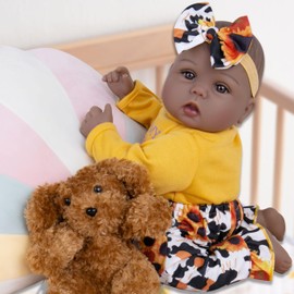 Milidool Lifelike Reborn Baby Dolls Black, 18 Inch Realistic African American Newborn Weighted Baby Dolls That Look Real with Sunflower Clothes Gift Set for Ages 3+