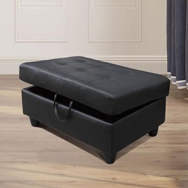 Ocstta Leather Ottoman for Living Room/Bed Room, Hydraulic Rod Ottoman, Black Leather Ottoman