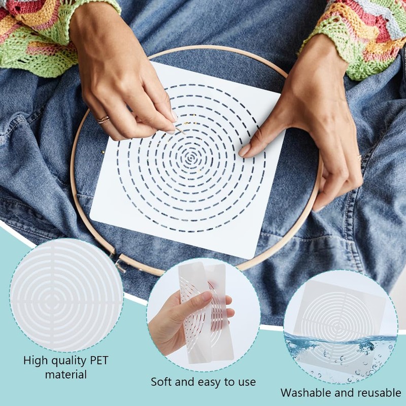 FREEBLOSS 8Pcs Sashiko Stencils Sashiko PET Template Annual Ring Embroidery