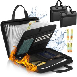 Henoyso 2 Pcs Fireproof Accordion File Organizer 13 Pockets Document Organizer with Handle Transparent Expanding File Folder with Zipper Labels Waterproof Document Storage for Letter A4 Files