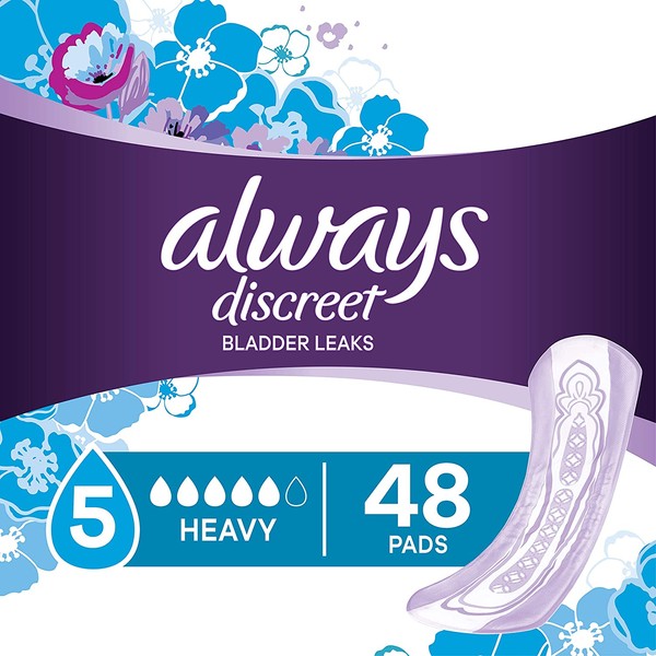 Always Discreet Incontinence Pads for Women, Heavy Absorbency, 48 Count Pack of 3, total 144 count