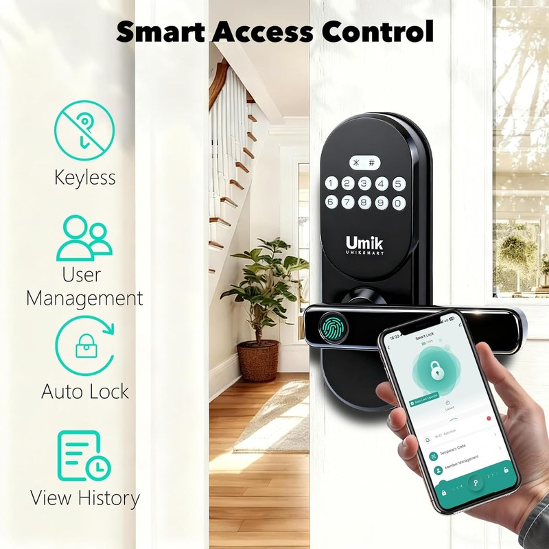 UMIK UMIKSMART Smart Fingerprint Door Lock with Handle, Keyless Front