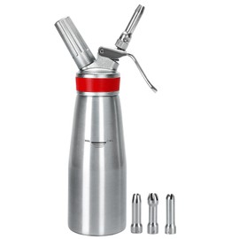 Whipped Cream Dispenser Professional Whip Cream Canister Whipped Cream Maker with 3 Decorating Stainless Nozzles - N2o Chargers (Not Included) (Aluminum)