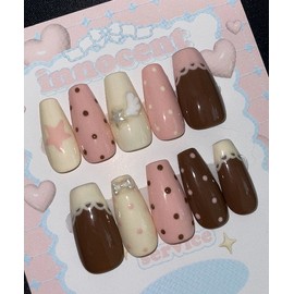 Cozy Love Choco ver.Handmade Nail Tips - Short Oval / 코지 러브 초코ver. 수제네일팁 - 숏오벌