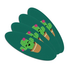 Cute Cactus in Pot with Pink Flowers Double-Sided Oval Nail File Emery Board Set 4 Pack
